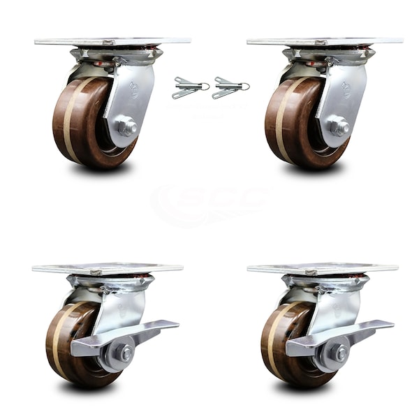 Service Caster 4 Inch High Temp Phenolic Swivel Caster Swivel Locks 2 Brakes SCC, 2PK SCC-35S420-PHRHT-BSL-2-SLB-2 - main
